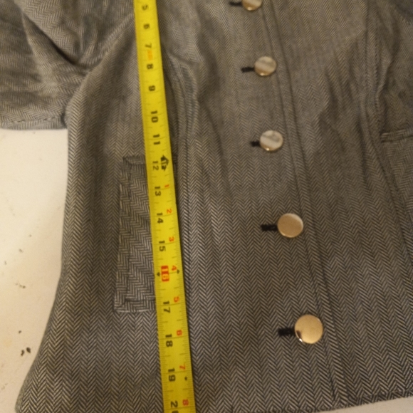 Sharagano Cape Blazer Jacket Black & White Cropped Herringbone Bell Sleeves S/34 - Picture 8 of 10